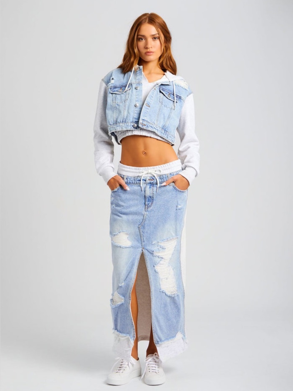 SER.O.YA Calla Mixed-Media Sweatpant Maxi  the Calla Maxi Skirt‎ sz Small